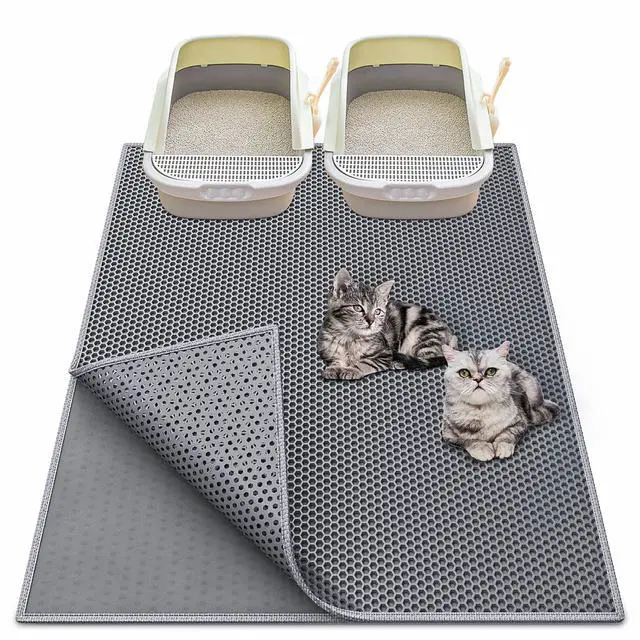 Main image of Cat Litter Box Mat: 36"x 30" Waterproof Kitty Cat Litter Trapping Mat, Easy-clean Double-layer Scatter Control Pad Rug (Grey)