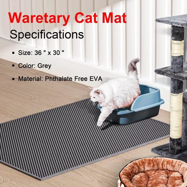 Alt view image 2 of 7 - Cat Litter Box Mat: 36"x 30" Waterproof Kitty Cat Litter Trapping Mat, Easy-clean Double-layer Scatter Control Pad Rug (Grey)