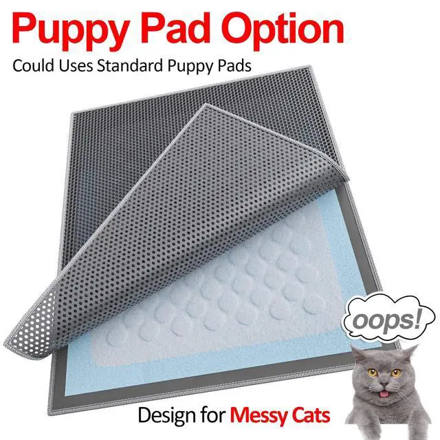 Alt view image 3 of 7 - Cat Litter Box Mat: 36"x 30" Waterproof Kitty Cat Litter Trapping Mat, Easy-clean Double-layer Scatter Control Pad Rug (Grey)