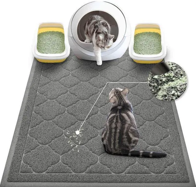 Main image of Cat Litter Box Mat, Kitty Premium PVC Pad, Durable Trapping Rug, Phthalate Free, Urine-Resistant, Scatter Control, XXL 47 x 36 Inch, Grey
