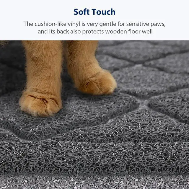 Alt view image 3 of 7 - Cat Litter Box Mat, Kitty Premium PVC Pad, Durable Trapping Rug, Phthalate Free, Urine-Resistant, Scatter Control, XXL 47 x 36 Inch, Grey