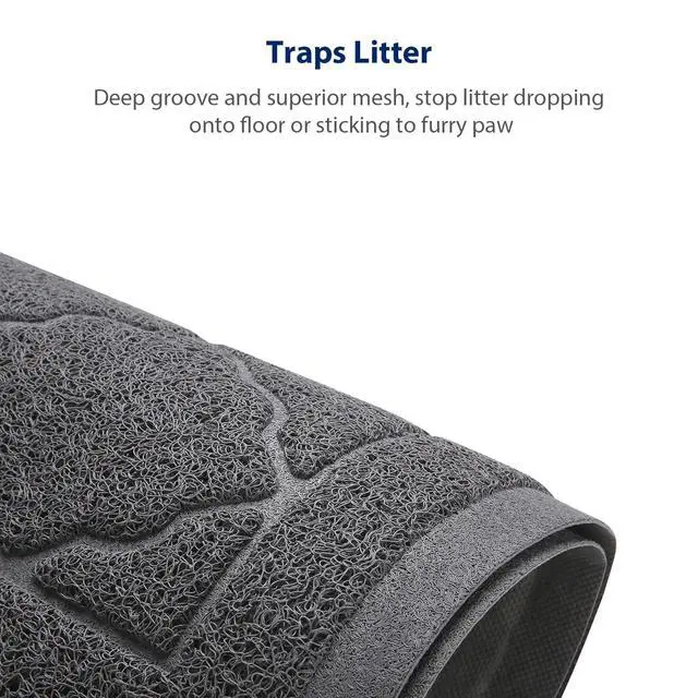 Alt view image 4 of 7 - Cat Litter Box Mat, Kitty Premium PVC Pad, Durable Trapping Rug, Phthalate Free, Urine-Resistant, Scatter Control, XXL 47 x 36 Inch, Grey