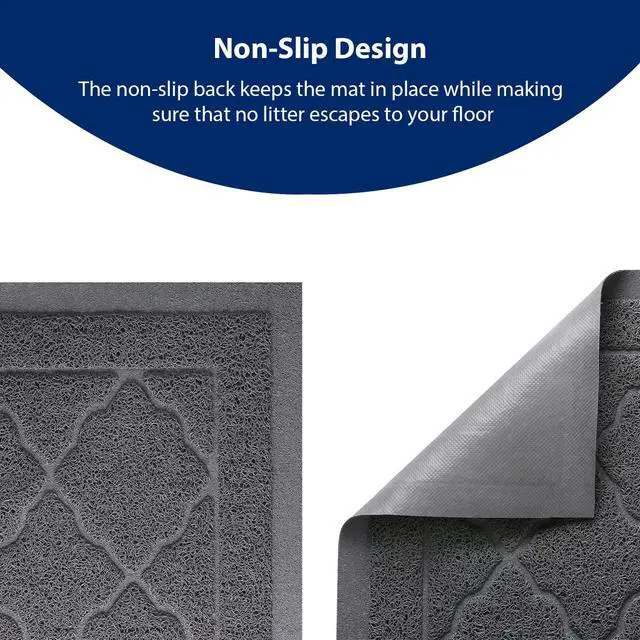 Alt view image 5 of 7 - Cat Litter Box Mat, Kitty Premium PVC Pad, Durable Trapping Rug, Phthalate Free, Urine-Resistant, Scatter Control, XXL 47 x 36 Inch, Grey