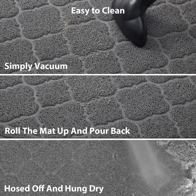Alt view image 6 of 7 - Cat Litter Box Mat, Kitty Premium PVC Pad, Durable Trapping Rug, Phthalate Free, Urine-Resistant, Scatter Control, XXL 47 x 36 Inch, Grey