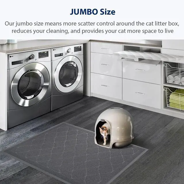 Alt view image 7 of 7 - Cat Litter Box Mat, Kitty Premium PVC Pad, Durable Trapping Rug, Phthalate Free, Urine-Resistant, Scatter Control, XXL 47 x 36 Inch, Grey