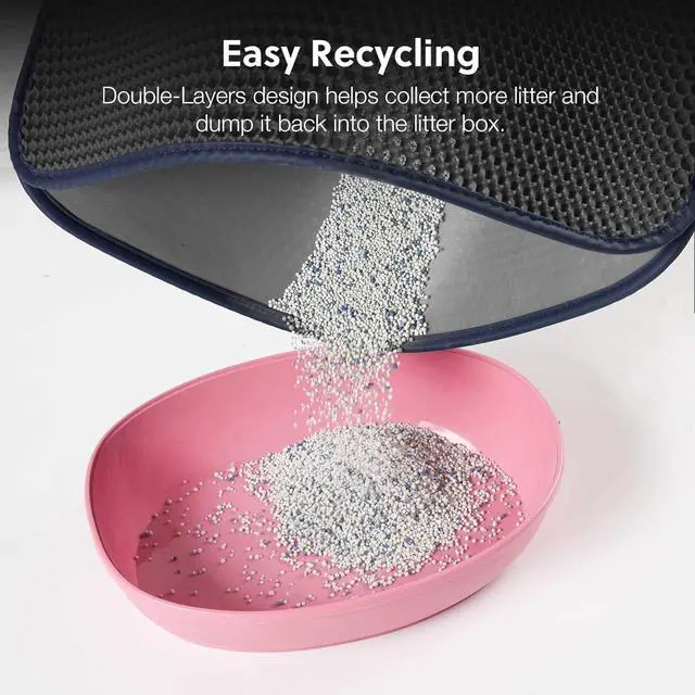 Alt view image 3 of 6 - Cat Litter Mat, Kitty Litter Trapping Mat, Honeycomb Double Layer Mats, No Phthalate, Urine Waterproof, Easy Clean, Scatter Control, Catcher Litter Tray Box Rug Carpet