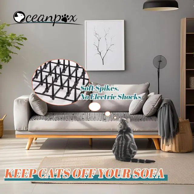 Alt view image 2 of 7 - 6.5ft Cat Scat Mat with Soft Spikes, Humane Indoor/Outdoor Cat Deterrent Mat for Garden, Countertops & Furniture, 78" x 11" Plastic Repellent Strip