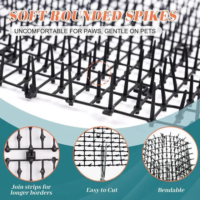 Alt view image 5 of 7 - 6.5ft Cat Scat Mat with Soft Spikes, Humane Indoor/Outdoor Cat Deterrent Mat for Garden, Countertops & Furniture, 78" x 11" Plastic Repellent Strip