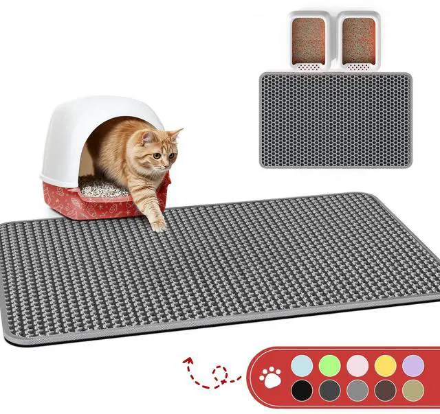 Main image of Cat Litter Mat - 46'' x 35'' Small Litter Trapping Mat, Easy to Clean Litter Box Mat, Waterproof, Urine-Proof, Non-Slip, Cat Toilet Training Systems Accessories, Grey