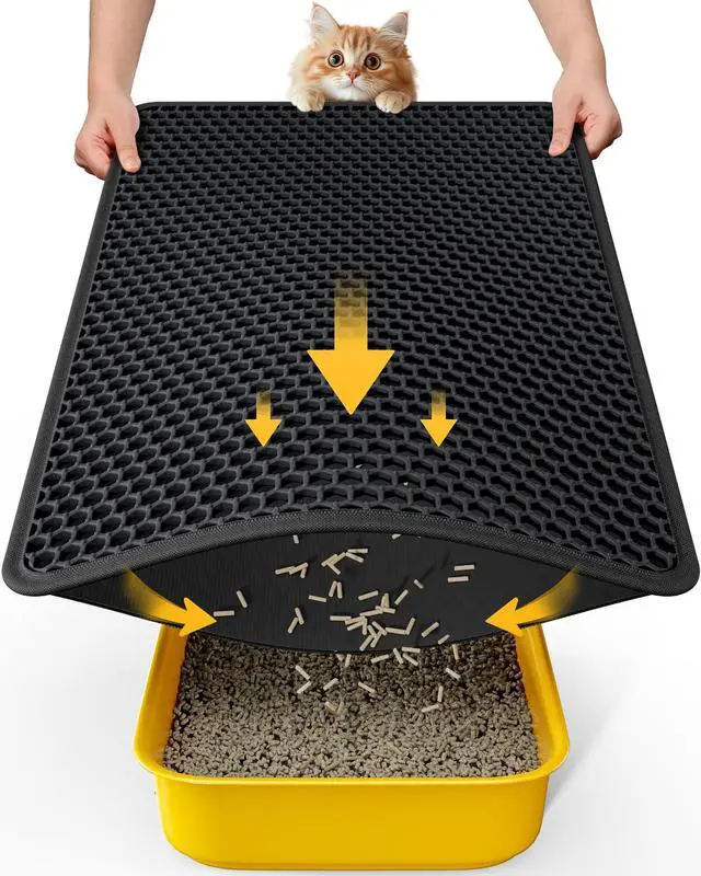 Main image of Cat Litter Mat - 30'' x 24'' Large Litter Trapping Mat, Easy to Clean Litter Box Mat, Waterproof, Urine-Proof, Non-Slip, Cat Toilet Training Systems Accessories, Black