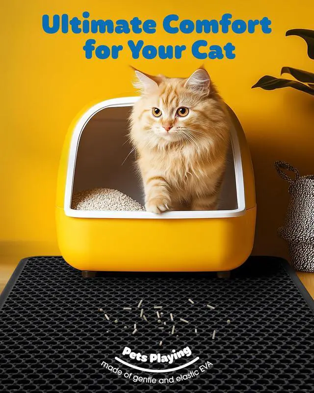 Alt view image 3 of 6 - Cat Litter Mat - 30'' x 24'' Large Litter Trapping Mat, Easy to Clean Litter Box Mat, Waterproof, Urine-Proof, Non-Slip, Cat Toilet Training Systems Accessories, Black