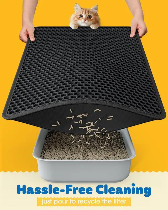 Alt view image 4 of 6 - Cat Litter Mat - 30'' x 24'' Large Litter Trapping Mat, Easy to Clean Litter Box Mat, Waterproof, Urine-Proof, Non-Slip, Cat Toilet Training Systems Accessories, Black