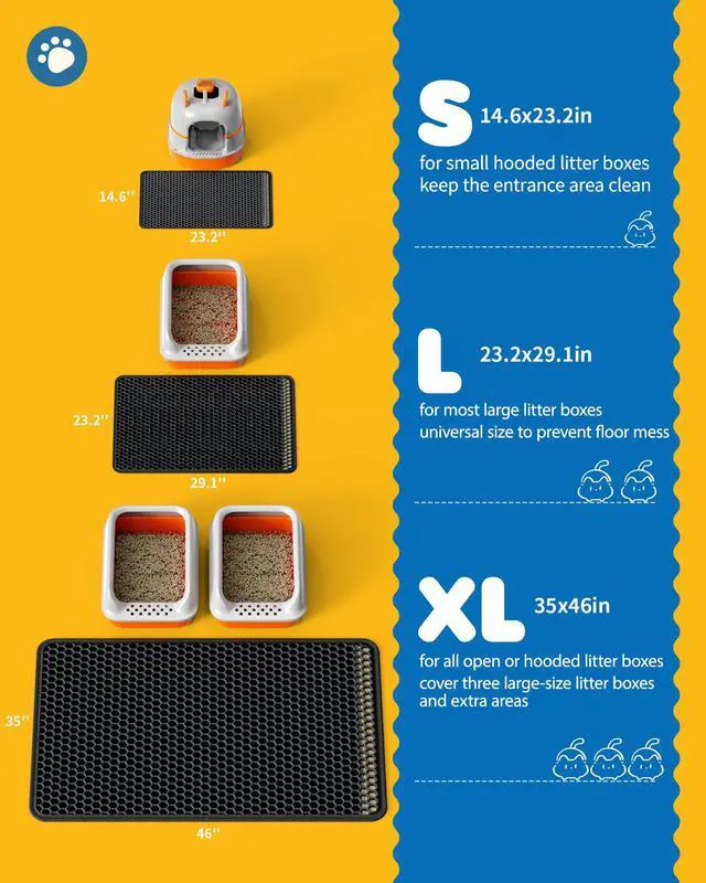 Alt view image 6 of 6 - Cat Litter Mat - 30'' x 24'' Large Litter Trapping Mat, Easy to Clean Litter Box Mat, Waterproof, Urine-Proof, Non-Slip, Cat Toilet Training Systems Accessories, Black