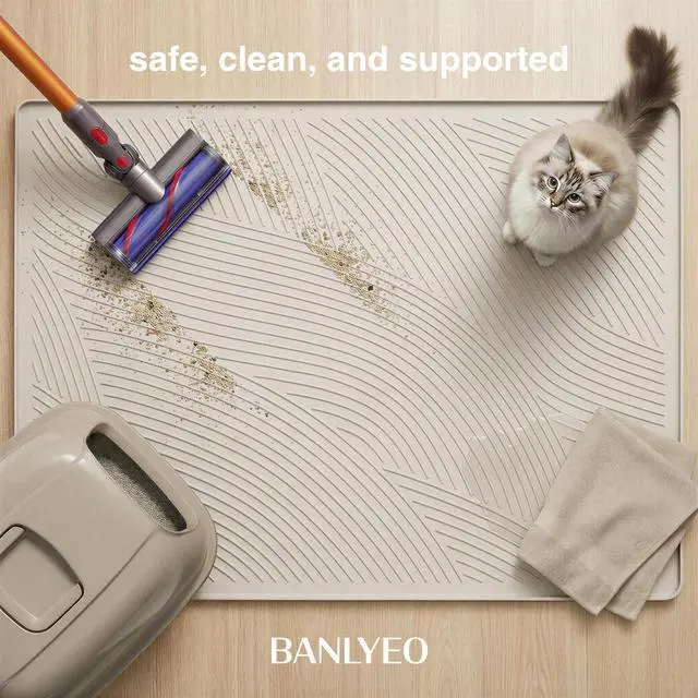 Alt view image 6 of 7 - Cat Litter Box Mat - XL Extra Large Size 40 x 30 in, Water Proof, Kitty Litter Trapping Mat, Easy to Clean, Scatter Control, Odorless, Pet Supplies for Indoor Cats, Warm Beige