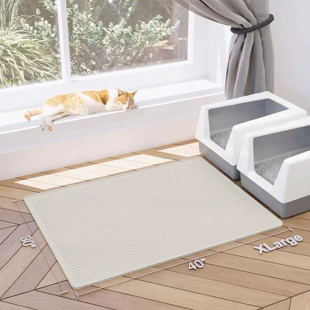 Alt view image 7 of 7 - Cat Litter Box Mat - XL Extra Large Size 40 x 30 in, Water Proof, Kitty Litter Trapping Mat, Easy to Clean, Scatter Control, Odorless, Pet Supplies for Indoor Cats, Warm Beige