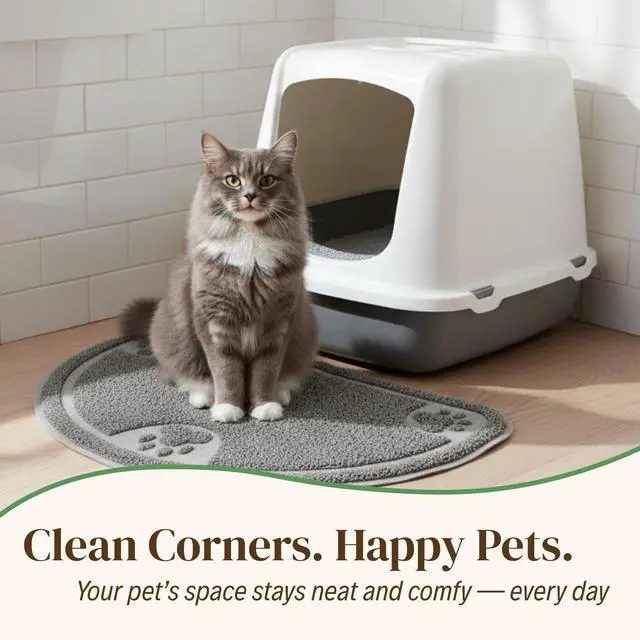 Alt view image 4 of 7 - Cat Litter Mat Traps Litter & Mess from Box, Absorbent Urine-Proof & Waterproof Floor Protection, Soft on Paws, Non-Slip, Easy Clean, Machine Washable, Unscented, Gray, Small