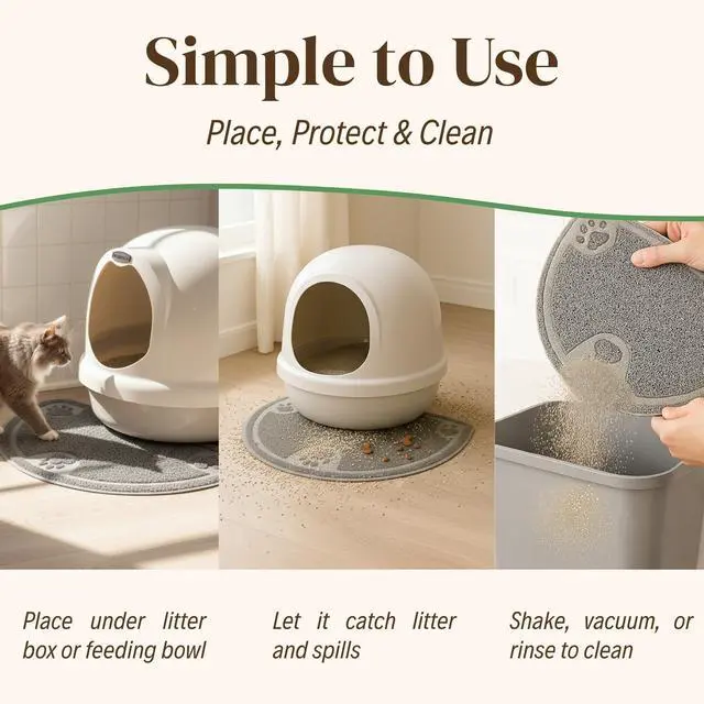 Alt view image 6 of 7 - Cat Litter Mat Traps Litter & Mess from Box, Absorbent Urine-Proof & Waterproof Floor Protection, Soft on Paws, Non-Slip, Easy Clean, Machine Washable, Unscented, Gray, Small
