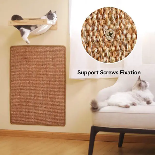 Alt view image 4 of 7 - Cat Scratcher Mat, 23.6 X 15.7 Inch Natural Sisal Cat Scratch Mats, Horizontal Cat Floor Scratching Pad Rug with Sticky Tapes, Protect Couch and Carpets