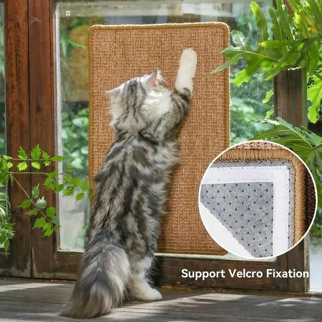 Alt view image 5 of 7 - Cat Scratcher Mat, 23.6 X 15.7 Inch Natural Sisal Cat Scratch Mats, Horizontal Cat Floor Scratching Pad Rug with Sticky Tapes, Protect Couch and Carpets