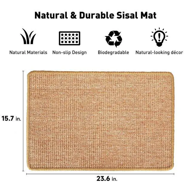 Alt view image 2 of 7 - Cat Scratcher Mat, 23.6 X 15.7 Inch Natural Sisal Cat Scratch Mats, Horizontal Cat Floor Scratching Pad Rug with Sticky Tapes, Protect Couch and Carpets
