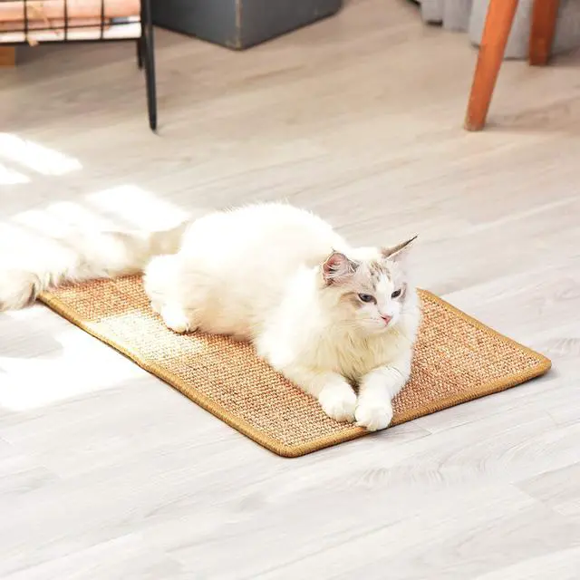 Alt view image 7 of 7 - Cat Scratcher Mat, 23.6 X 15.7 Inch Natural Sisal Cat Scratch Mats, Horizontal Cat Floor Scratching Pad Rug with Sticky Tapes, Protect Couch and Carpets