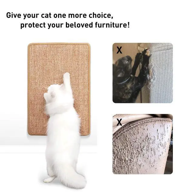 Alt view image 3 of 7 - Cat Scratcher Mat, 23.6 X 15.7 Inch Natural Sisal Cat Scratch Mats, Horizontal Cat Floor Scratching Pad Rug with Sticky Tapes, Protect Couch and Carpets