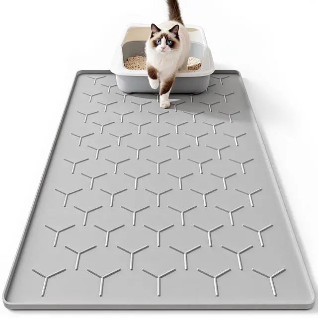 Main image of Large Silicone Cat Litter Mat, Waterproof/Urineproof, Litter Recycling, Easy to Clean, Soft on Kitty Paw (22"X34"- Grey)
