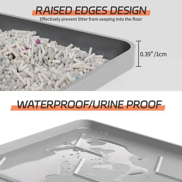 Alt view image 2 of 7 - Large Silicone Cat Litter Mat, Waterproof/Urineproof, Litter Recycling, Easy to Clean, Soft on Kitty Paw (22"X34"- Grey)