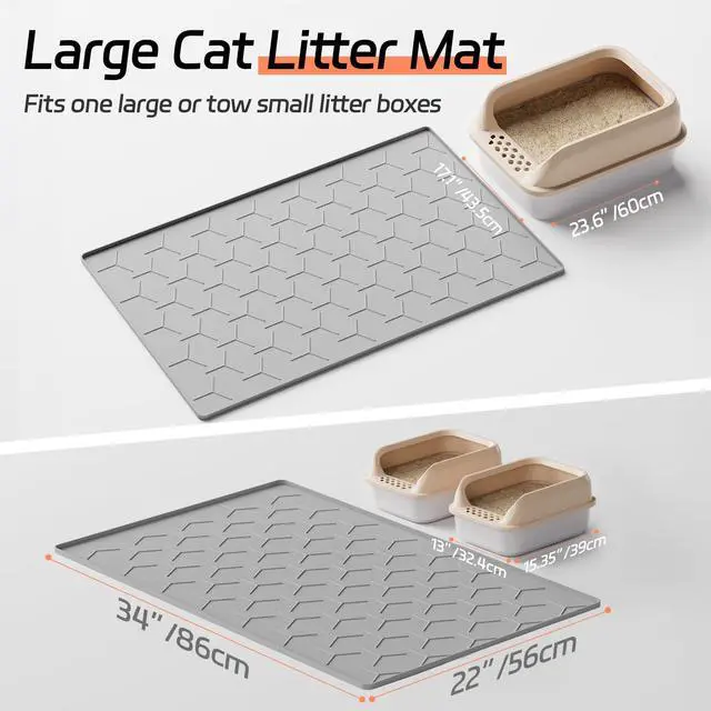 Alt view image 5 of 7 - Large Silicone Cat Litter Mat, Waterproof/Urineproof, Litter Recycling, Easy to Clean, Soft on Kitty Paw (22"X34"- Grey)