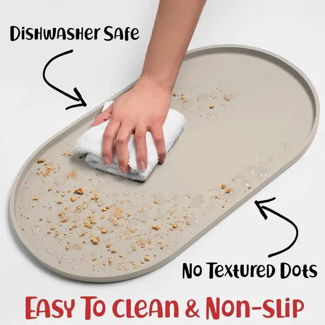 Alt view image 6 of 7 - Dog Food Mat - Waterproof Dog Bowl Mat, Silicone Pet Mat for Food and Water Bowls, Nonslip Pet Feeding Mat with Edges, Dogs Food Mats for Floors, Puppy Supplies (Small, White Sand)