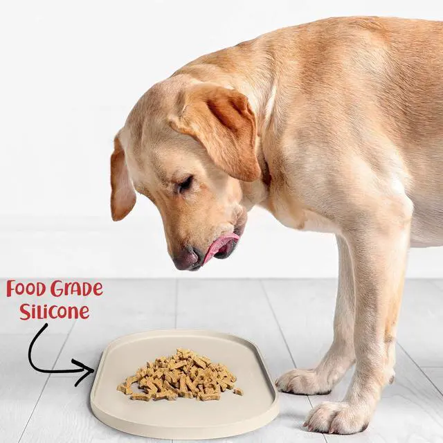 Alt view image 7 of 7 - Dog Food Mat - Waterproof Dog Bowl Mat, Silicone Pet Mat for Food and Water Bowls, Nonslip Pet Feeding Mat with Edges, Dogs Food Mats for Floors, Puppy Supplies (Small, White Sand)