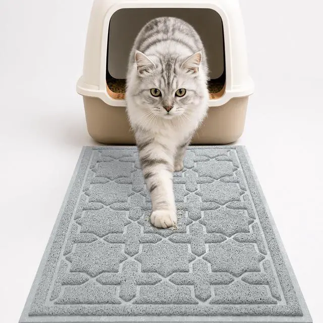 Main image of Cat Litter Mat, Easy Clean Trapping PVC Mat with Waterproof Backing and Non Slip Bottom, Scatter Control Pad for Litter Box, 24"x20", Grey