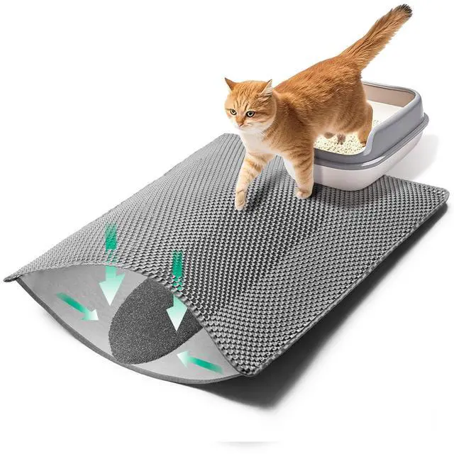 Main image of Cat Litter Mat, 32"x22" Litter Box Trapping Mat for Indoor Cat, 2 Layer Non-Slip Waterproof Urine Proof Collapsible Kitty Pet Rug