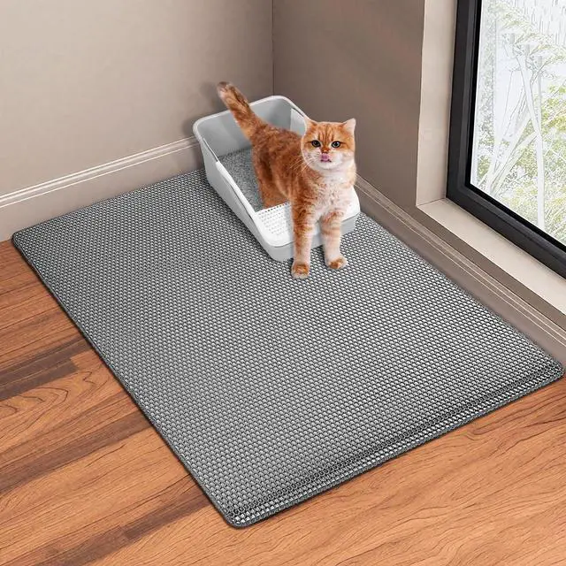 Alt view image 2 of 6 - Cat Litter Mat, 32"x22" Litter Box Trapping Mat for Indoor Cat, 2 Layer Non-Slip Waterproof Urine Proof Collapsible Kitty Pet Rug