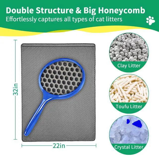 Alt view image 3 of 6 - Cat Litter Mat, 32"x22" Litter Box Trapping Mat for Indoor Cat, 2 Layer Non-Slip Waterproof Urine Proof Collapsible Kitty Pet Rug