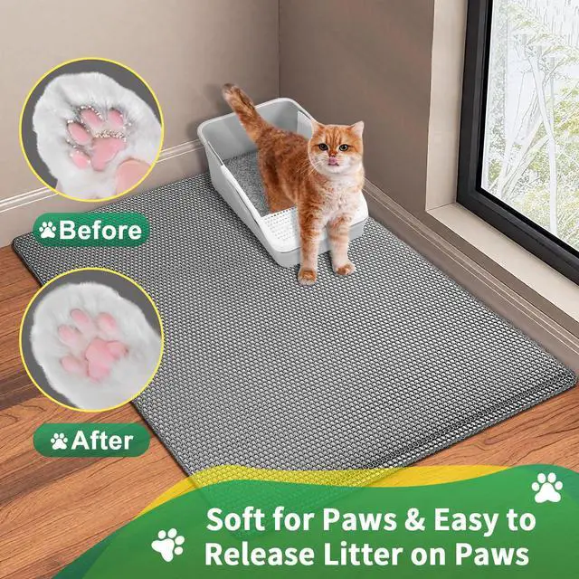 Alt view image 6 of 6 - Cat Litter Mat, 32"x22" Litter Box Trapping Mat for Indoor Cat, 2 Layer Non-Slip Waterproof Urine Proof Collapsible Kitty Pet Rug