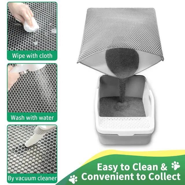 Alt view image 5 of 6 - Cat Litter Mat, 32"x22" Litter Box Trapping Mat for Indoor Cat, 2 Layer Non-Slip Waterproof Urine Proof Collapsible Kitty Pet Rug
