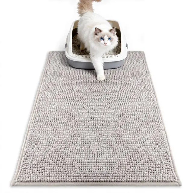 Main image of Chenille Cat Litter Mat for Litter Box, 28"x22" Soft Ultra Absorbent Mat, Waterproof & Non-Slip, Easy to Clean Litter Trapping Mat for Indoor Cats, Gray