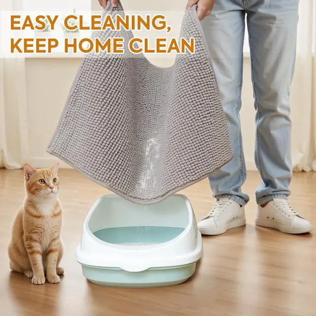 Alt view image 4 of 7 - Chenille Cat Litter Mat for Litter Box, 28"x22" Soft Ultra Absorbent Mat, Waterproof & Non-Slip, Easy to Clean Litter Trapping Mat for Indoor Cats, Gray
