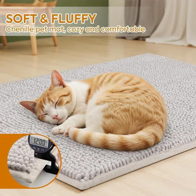 Alt view image 5 of 7 - Chenille Cat Litter Mat for Litter Box, 28"x22" Soft Ultra Absorbent Mat, Waterproof & Non-Slip, Easy to Clean Litter Trapping Mat for Indoor Cats, Gray