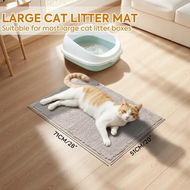 Alt view image 6 of 7 - Chenille Cat Litter Mat for Litter Box, 28"x22" Soft Ultra Absorbent Mat, Waterproof & Non-Slip, Easy to Clean Litter Trapping Mat for Indoor Cats, Gray