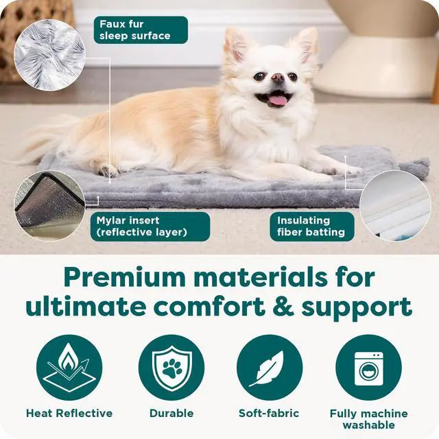 Alt view image 5 of 7 - ThermaNAP Self Warming Cat Mat, Dog Bed for Crates with Self-Warming Technology for Cozy Rest, Fully Machine Washable, Small, Plush Faux Fur, Gray