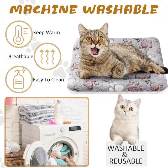 Alt view image 4 of 7 - 4 Pack Ultra Soft Dog Cat Bed Mat Small Animal Guinea Pig Bed with Cute Print Reversible Fleece Dog Crate Kennel Pad Cozy Washable Thickened Hamster Pet Beds Mat(13 x 19 Inches,Light Gray)