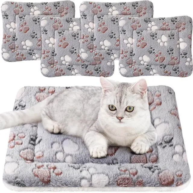 Main image of 4 Pack Ultra Soft Dog Cat Bed Mat Small Animal Guinea Pig Bed with Cute Print Reversible Fleece Dog Crate Kennel Pad Cozy Washable Thickened Hamster Pet Beds Mat(13 x 19 Inches,Light Gray)