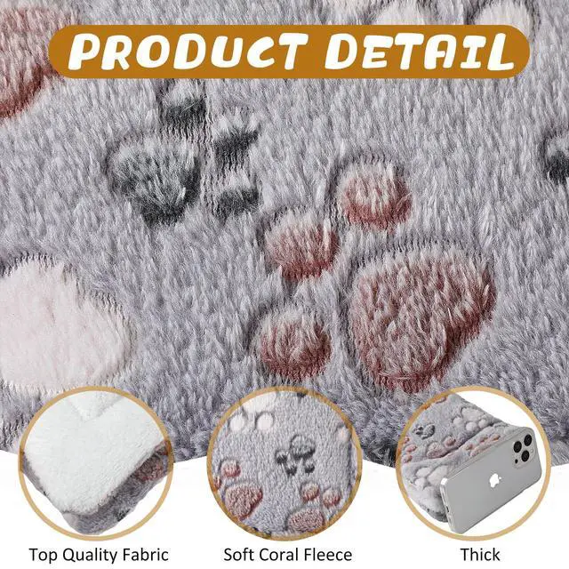 Alt view image 3 of 7 - 4 Pack Ultra Soft Dog Cat Bed Mat Small Animal Guinea Pig Bed with Cute Print Reversible Fleece Dog Crate Kennel Pad Cozy Washable Thickened Hamster Pet Beds Mat(13 x 19 Inches,Light Gray)