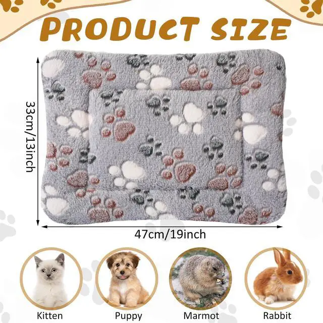 Alt view image 2 of 7 - 4 Pack Ultra Soft Dog Cat Bed Mat Small Animal Guinea Pig Bed with Cute Print Reversible Fleece Dog Crate Kennel Pad Cozy Washable Thickened Hamster Pet Beds Mat(13 x 19 Inches,Light Gray)