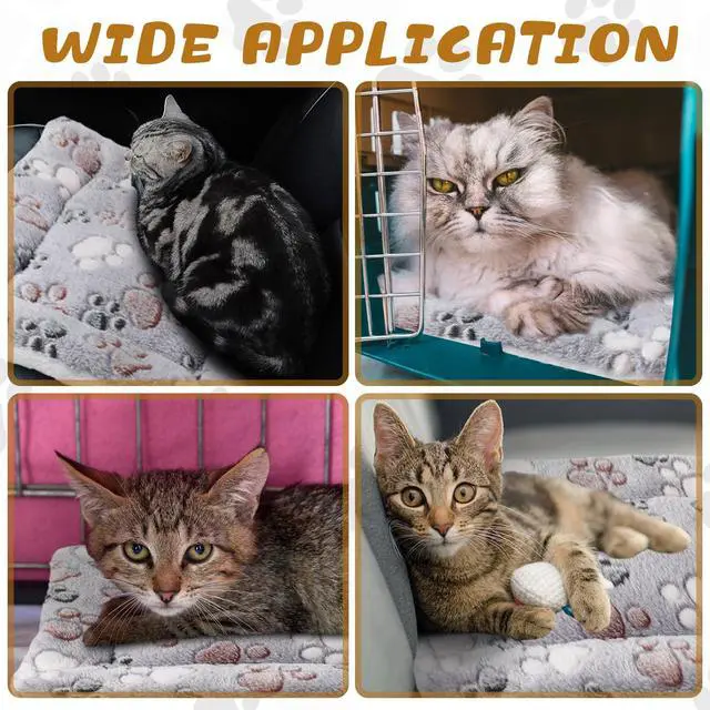 Alt view image 6 of 7 - 4 Pack Ultra Soft Dog Cat Bed Mat Small Animal Guinea Pig Bed with Cute Print Reversible Fleece Dog Crate Kennel Pad Cozy Washable Thickened Hamster Pet Beds Mat(13 x 19 Inches,Light Gray)
