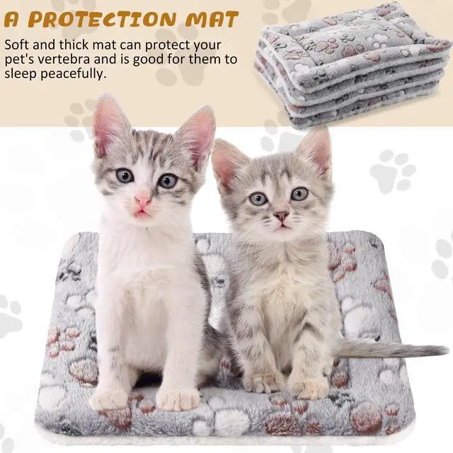 Alt view image 7 of 7 - 4 Pack Ultra Soft Dog Cat Bed Mat Small Animal Guinea Pig Bed with Cute Print Reversible Fleece Dog Crate Kennel Pad Cozy Washable Thickened Hamster Pet Beds Mat(13 x 19 Inches,Light Gray)