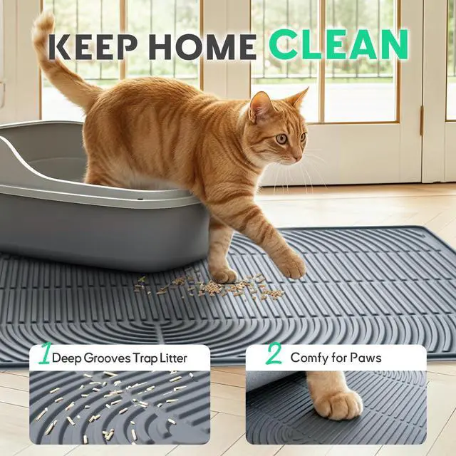 Alt view image 2 of 7 - Cat Litter Box Mat,40" x 28" Extra Large Silicone Waterproof Litter Trapping Mat for Scatter Control Soft on Kitty Paws Non-Slip Easy to Clean