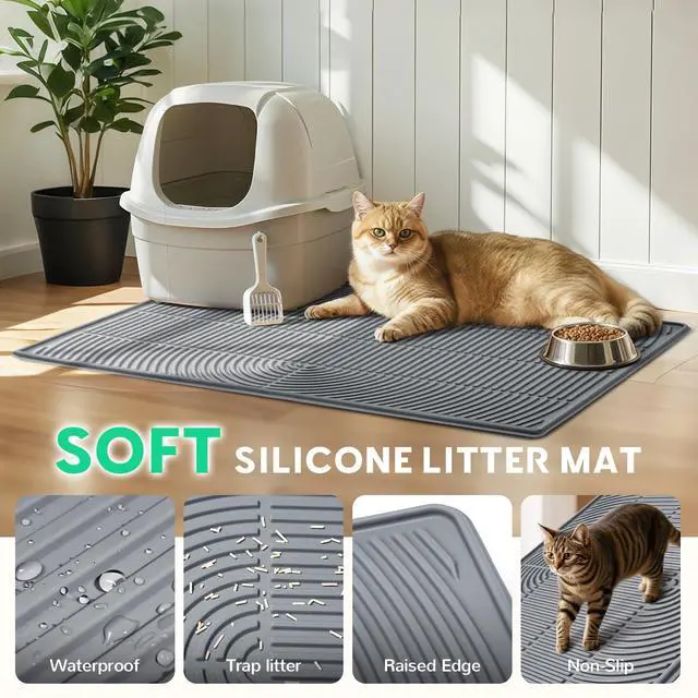 Alt view image 3 of 7 - Cat Litter Box Mat,40" x 28" Extra Large Silicone Waterproof Litter Trapping Mat for Scatter Control Soft on Kitty Paws Non-Slip Easy to Clean